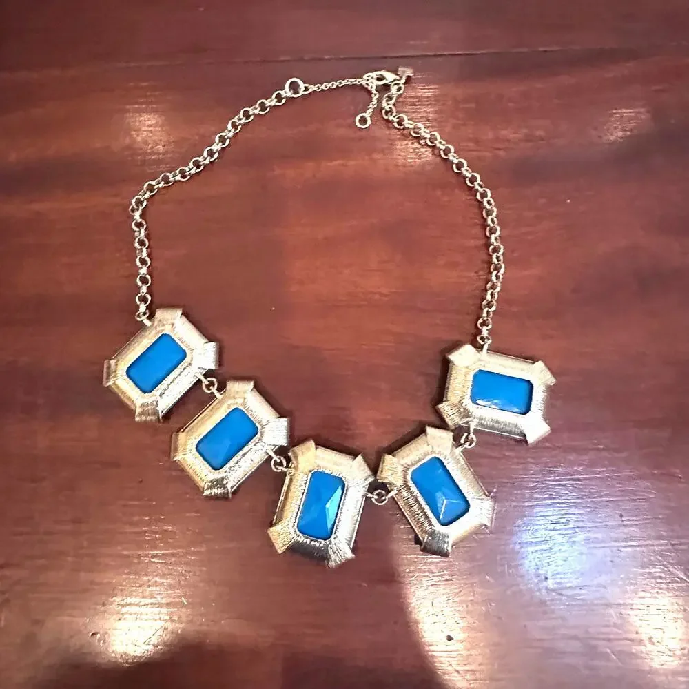 Banana Republic Necklace BR Statement Jewelry Business Casual Blue Gold tone